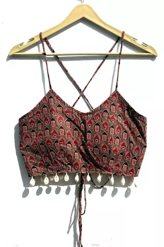 Brown-navratri-criss-cross-cotton-top-kj0799