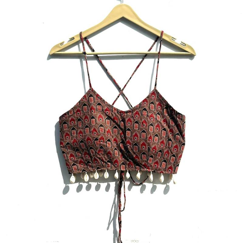 Brown-navratri-criss-cross-cotton-top-kj0799