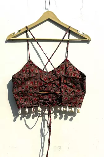 Brown-navratri-criss-cross-cotton-top-kj0799