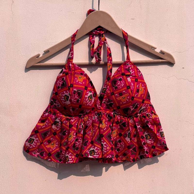 Pink-patola-kota-doria-cotton-bralette-kj0809
