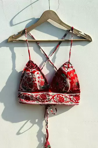 Red-big-floral-cotton-removable-pad-bra-kj0817