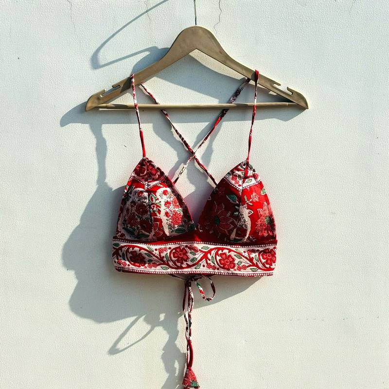 Red-big-floral-cotton-removable-pad-bra-kj0817