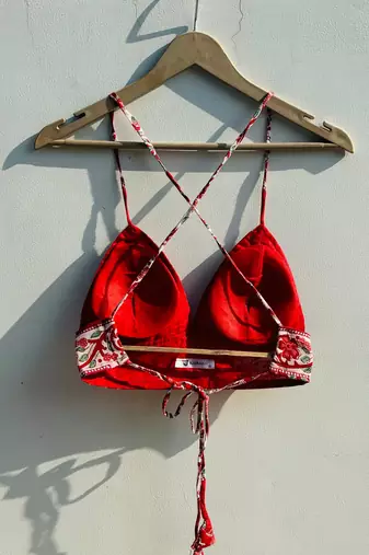 Red-big-floral-cotton-removable-pad-bra-kj0817