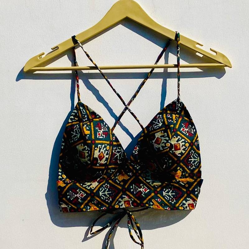 Bottle-green-patola-kota-doria-removable-pad-bra-kj0834