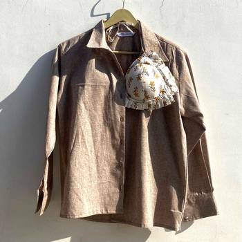 Brown-khadi-shirt-and-white-frill-bra-combo-kj0847 1