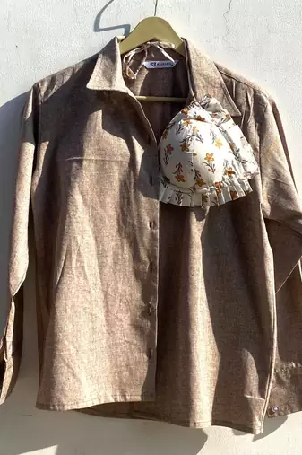 Brown-khadi-shirt-and-white-frill-bra-combo-kj0847