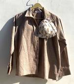 Brown-khadi-shirt-and-white-frill-bra-combo-kj0847