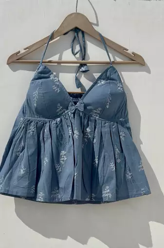Blue-grey-floral-embroidery-tree-cotton-top-kj0875
