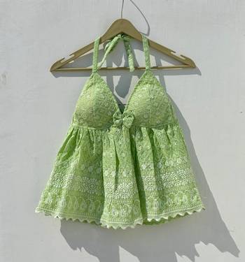 Green-chikan-embroidery-tree-cotton-top-kj0876 1