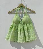 Green-chikan-embroidery-tree-cotton-top-kj0876