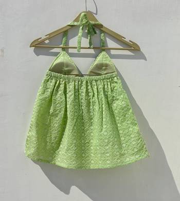 Green-chikan-embroidery-tree-cotton-top-kj0876 2
