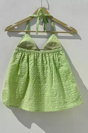 Green-chikan-embroidery-tree-cotton-top-kj0876