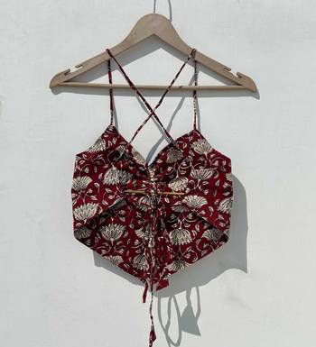 Maroon-floral-criss-cross-cotton-top-kj0881 2