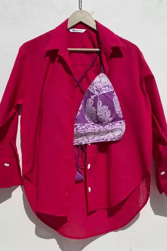 Pink-slub-cotton-flip-flop-shirt-lavender-floral-cotton-bra-combo-kj0932