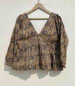 Black-kalamkari-deep-neck-full-puff-sleeves-cotton-top-kj0945