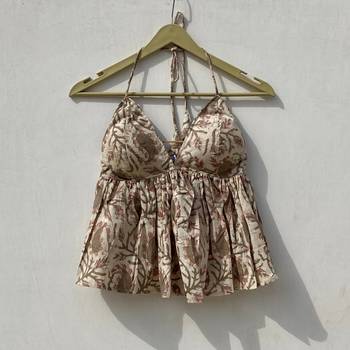Beige-brown-paisley-handblock-tree-removable-pads-top-kj10025 1