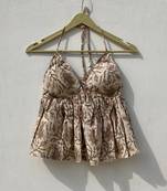 Beige-brown-paisley-handblock-tree-removable-pads-top-kj10025