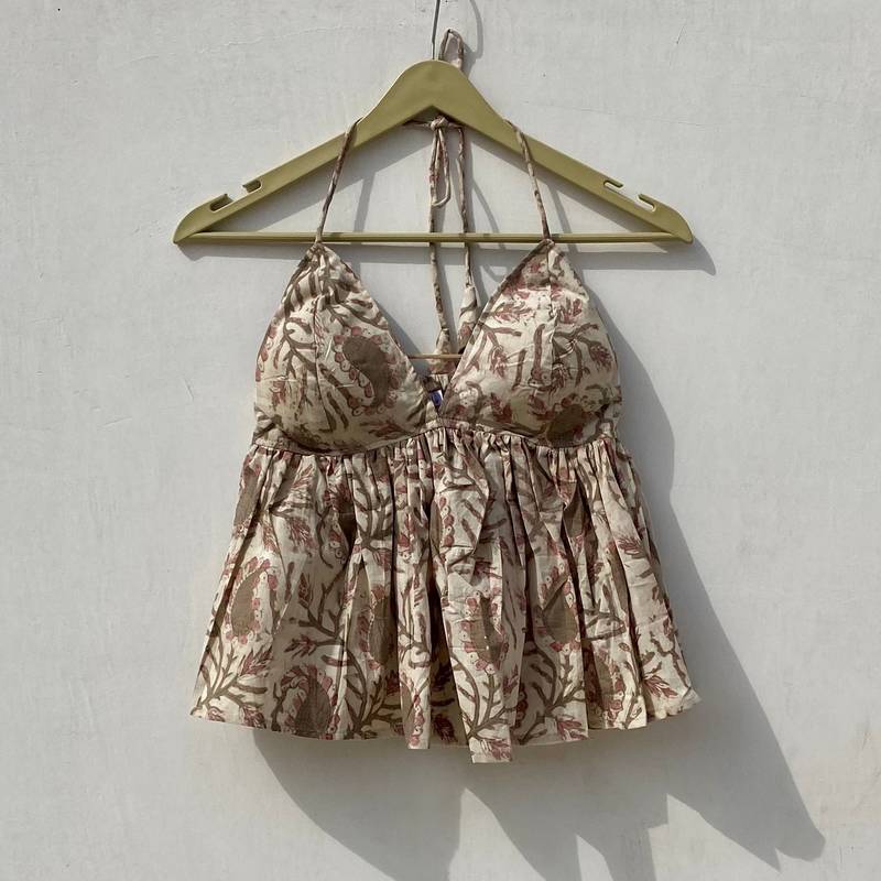Beige-brown-paisley-handblock-tree-removable-pads-top-kj10025