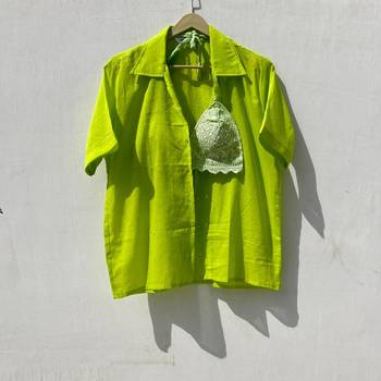 Neon-green-shirt-and-chikan-bra-combo-kj10031 1