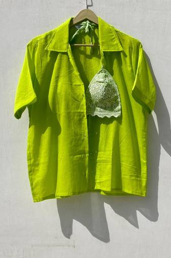 Neon-green-shirt-and-chikan-bra-combo-kj10031