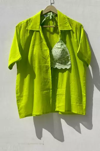 Neon-green-shirt-and-chikan-bra-combo-kj10031