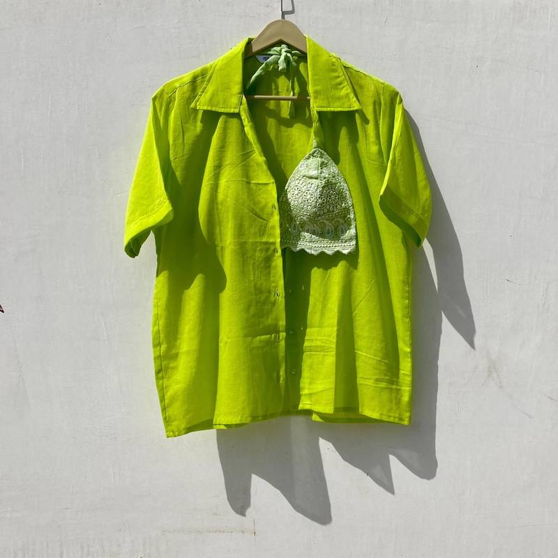 Neon-green-shirt-and-chikan-bra-combo-kj10031