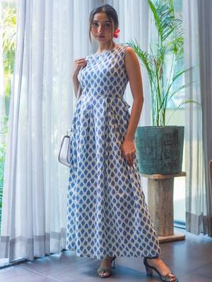 Blue-handblock-cotton-maxi-dress-ghera10048 1