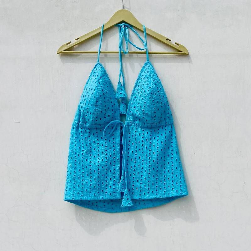 Blue-chikan-front-knot-open-tree-removable-pads-top-kj10076