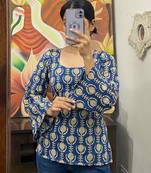 Blue-handblock-side-criss-cross-kurti-top-kj10146