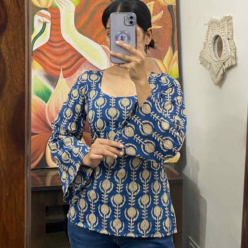 Blue-handblock-side-criss-cross-kurti-top-kj10146