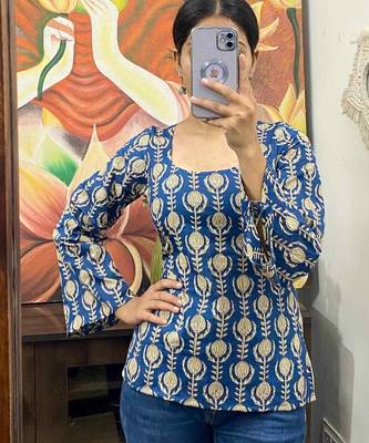 Blue-handblock-side-criss-cross-kurti-top-kj10146 2