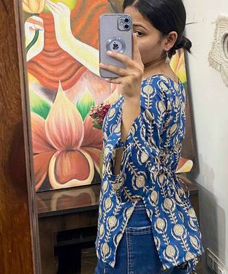 Blue-handblock-side-criss-cross-kurti-top-kj10146 3