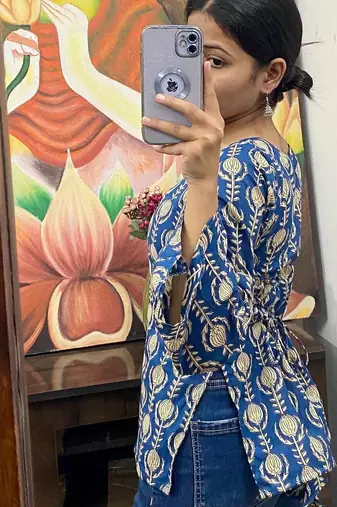Blue-handblock-side-criss-cross-kurti-top-kj10146