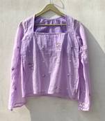 Lavender-plum-sleeves-hand-embroidery-mulmul-with-lining-kurti-top-kj10157