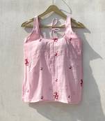 Pink-halter-neck-hand-embroidery-mulmul-with-removable-pads-kurti-top-kj10158