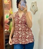 Maroon-kalamkari-halter-neck-with-removable-pads-kurti-top-kj10159