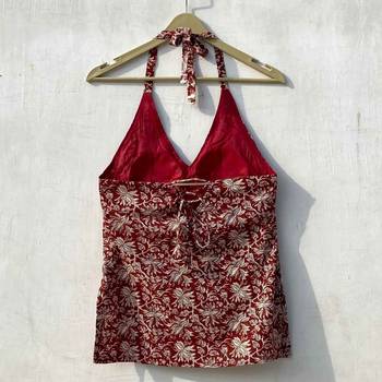 Maroon-kalamkari-halter-neck-with-removable-pads-kurti-top-kj10159 3