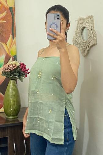 Mint-green-criss-cross-hand-embroidery-mulmul-with-lining-kurti-top-kj10172