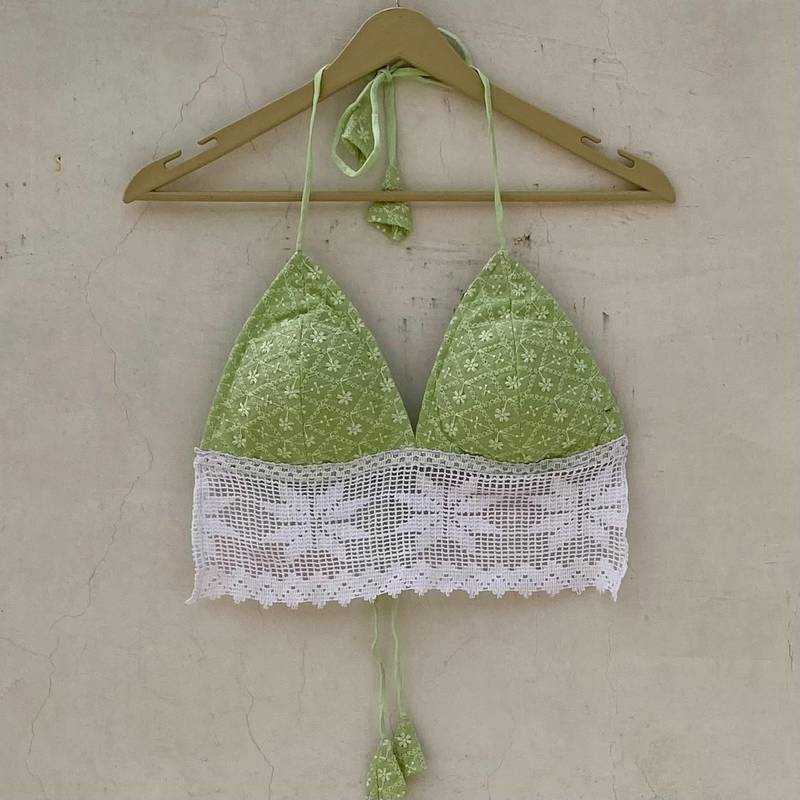 Green-chikan-lace-cotton-bralette-removable-pads-kj10183