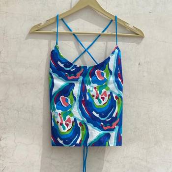 Multi-abstract-paint-criss-cross-back-knot-cotton-removable-pads-denim-top-kj10188 1