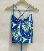 Multi-abstract-paint-criss-cross-back-knot-cotton-removable-pads-denim-top-kj10188