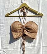 Cream-brown-checks-frill-halter-neck-removable-pads-top-kj10265