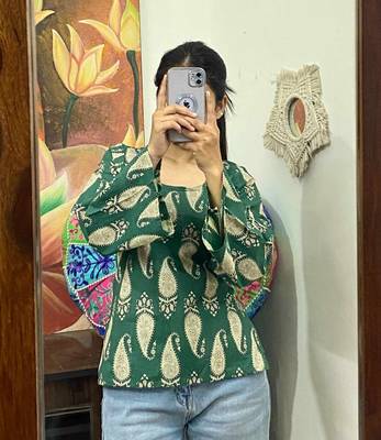 Green-handblock-back-criss-cross-kurti-top-kj10284 3