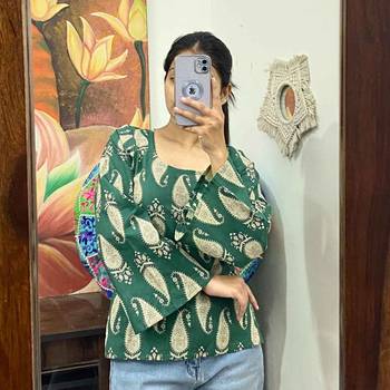 Green-handblock-back-criss-cross-kurti-top-kj10284 4