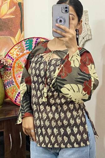 Black-leaf-2-in-1-cotton-kurti-kj10306