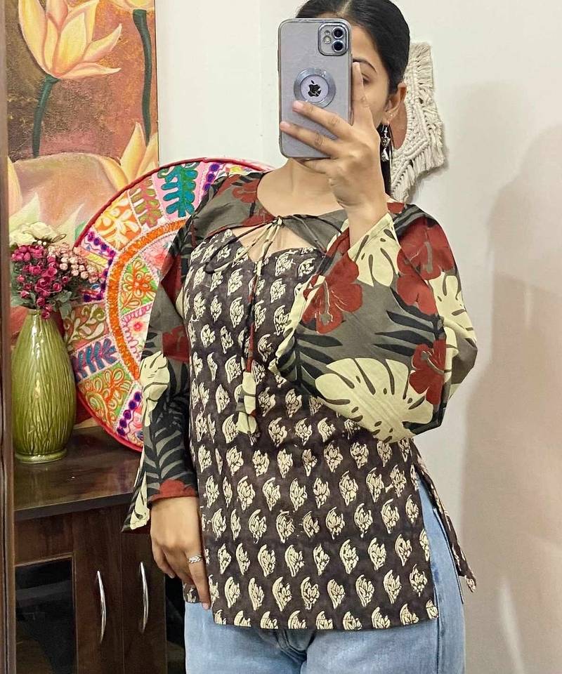 Black-leaf-2-in-1-cotton-kurti-kj10306