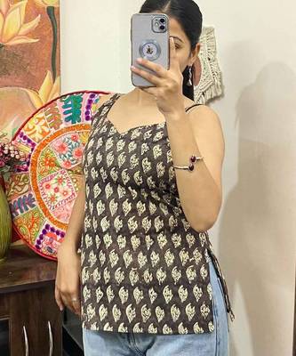 Black-leaf-2-in-1-cotton-kurti-kj10306 4