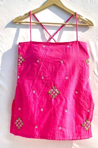 Pink-geometry-embroidery-straight-removable-pads-kurti-kj10310