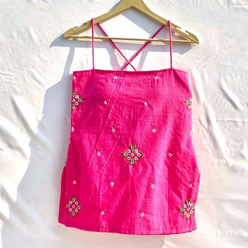 Pink-geometry-embroidery-straight-removable-pads-kurti-kj10310
