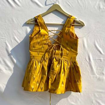 Mustard-ikat-deep-v-neck-cut-sleeves-top-kj10315 3